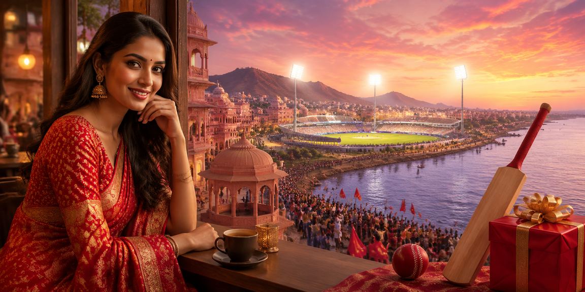 Jaipur cricket betting scene with vibrant saree colors